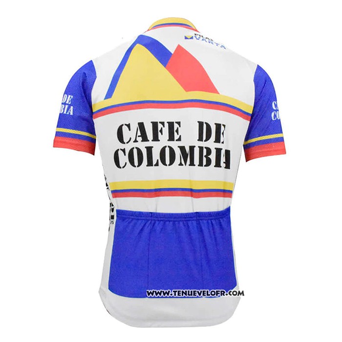 2021 Maillot Cyclisme La Colombie Blanc Bleu Manches Courtes et Cuissard